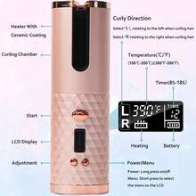 Automatic Curling Iron, Cordless Hair Curler Iron With LCD Temperature Display And Timer, 3 Adjustable Temperature Portable USB Rechargeable Fast Auto Curler For Hair Styling - White - View 4