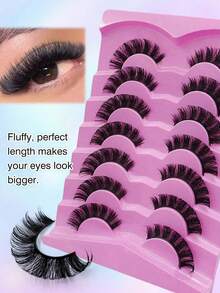 7 pares de pestañas postizas rusas con rizo D, estilo wispy y esponjoso, volumen, pestañas falsas gruesas y densas, rizadas y dramáticas, extensión de pestañas de mink falso para maquillaje