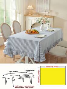 1pc Japanese Style Floral Rectangular Tablecloth, Suitable For 4-6 People, Great For Home Parties, Outdoor Weddings, Small Gardens, Kitchen & Dining Room Decor - Yarn-dyed Blue Striped Lotus Edge - View 15
