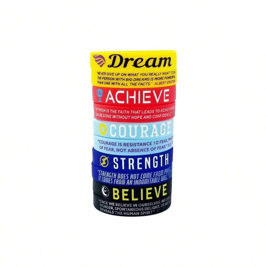 15 - Pack Inspirational Quotes Silicone Wristbands Motivational Gifts Men Women Dream Courage Achieve Strength Believe Party Favors Rubber Bracelets Adults, Teens, and - inicial - Ver 1
