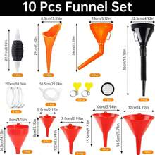 10 Pcs Fuel Funnels Set Plastic Neck Oil Funnels With Detachable Spout & Filter - Multicolor - View 2