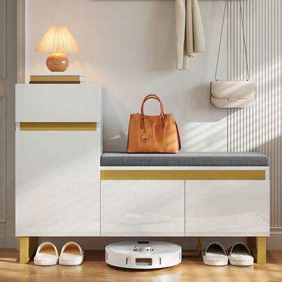 Skoskåp med stor kapacitet för entrén, förvaringsenhet i flera nivåer, moderna och minimalistiska entrémöbler, förvaringsenhet för hemmet med lådor och dörrar.