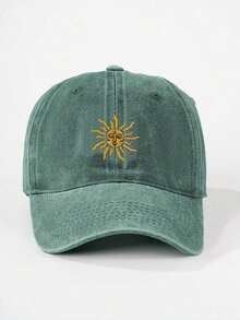 1pc Embroidered 4-Seasons Outdoor Baseball Cap, Vintage Washed Unisex Mesh Trucker Hat, Breathable Adjustable Cap Women Men, Summer Fashion Curved Brim Hat, Y2K Couples Hat - 深綠色 - 查看 2