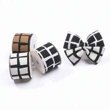 复古棋盘格图案缎带，创意拼布爱心花卉编织带，DIY发饰蝴蝶结缎带