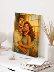 1pc Customized 2D Flat Frame Canvas Wall Art, Cartoon Portrait Painting, Exaggerated Funny Anime Character Portrait Wall Decor, Ideal Gift For Couples, Friends, Family, Pets, Office & Home Decoration - Multicolor - View 3