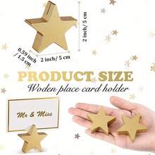 12/6 piezas Clips de tarjeta de madera con forma de estrella dorada, soportes de exhibición de fotos con forma de estrella, clips de fotos de madera con forma de estrella, soportes de exhibición, decoraciones de boda, con acentos dorados, adecuados para cumpleaños, bodas y decoración del hogar, exhibición de fotos, eventos y fiestas - Multicolor - Ver 10