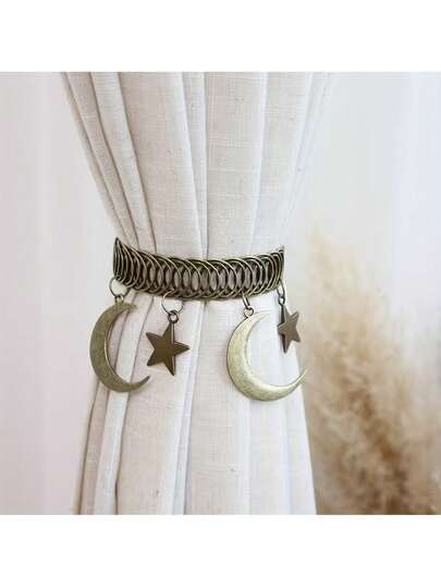 1pc Vintage Star & Moon Metal Curtain Tieback - Zinc Alloy | Elegant Home Decor For Living Room, Bedroom, Study | Durable, Vintage Style