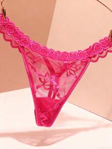 1pc Customized Crystal Letter Sexy Lace Personalized Name G-String Bikini Thong Lingerie T-Back, Gift For Girlfriend, Wife, Valentine's Day, Christmas, Halloween, Thanksgiving, Birthday - Hot Pink - View 5