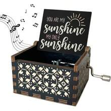 你是我的阳光复古木质手摇音乐盒，激光雕刻复古阳光木质音乐盒，生日/情人节、圣诞节、新年礼物 - 彩色 - 查看 9