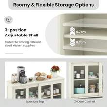 2-Door Buffet Sideboard Floor Cupboard With Sliding Tempered Glass Cabinet And Adjustable Shelf Stackable Storage Cabinet For Kitchen Dining Room Living Room Entryway - CreamWhite - View 5