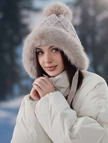 1 件女士纯色秋冬针织帽，带可爱绒球，小头围，耳暖，适合日常佩戴 - 彩色 - 查看 17