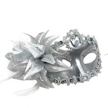 Lily Flower Venetian Princess Mask - Halloween Ball Half Face Mask With Electroplated Details & Side Flower Accents - Elegant Masquerade Party Accessory - Bạc - Xem 3