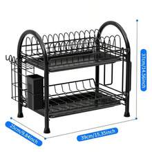 1PCS 2-Tier Wrought Iron Dish Drying Rack Large Size With Bowl Strainer, Drain Board And Utensils Holder Black - 黑色 - 查看 2