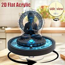 2D Rotating Buddha Statue Meditation Decor, Non-Electric Rotating Lotus Base, Acrylic Buddhist Sculpture Suitable For Home, Yoga Studio, Office To Create A Peaceful Ambiance
