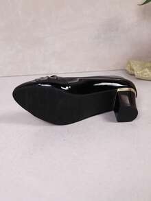 Elegant Women's High Heels, Adorned With A Bow, Featuring A Chunky Heel, Pointed Toe, And Soft Rubber Sole. Suitable For Parties, Weddings, Proms, And Everyday Wear. Local Warehouse Ensures Faster Shipping. - 黑色 - 查看 6