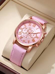 1pc Women's Fashion Casual Quartz Watch With Three-Eye Roman Numeral Dial, Perfect Gift For Family And Friends - Gold - View 4