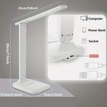 1-Pack LED Touch Switch White Folding Desk Lamp, Suitable For Bedroom Bedside And Study Reading Scenes, With Eye Protection And Night Light Functions, Supports USB Plug-In And Brightness Adjustment - 白光 - 查看 4