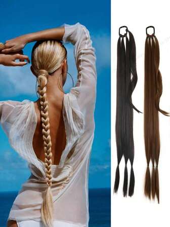 SHDanrtsey Women's High Temperature Fiber Black Brown Color Synthetic Ponytail Extension Braid Ponytail Hair Tie For DIY