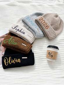 Customized Embroidered Knitted Beanie Hat, Warm For Autumn/Winter, Versatile & Face-Flattering, Pullover Earflap Knit Cap, Personalized, Customized Christmas Gift - Multicolor - View 4
