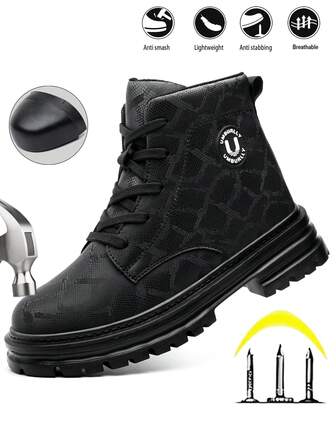 UMBURLLY 1 par de zapatos deportivos con estilo de carga de grano de cocodrilo, zapatos de de cuero sintético con cordones, anti-aplastamiento y anti-perforación, adecuados para mujeres, zapatos de trabajo para todo tipo de clima