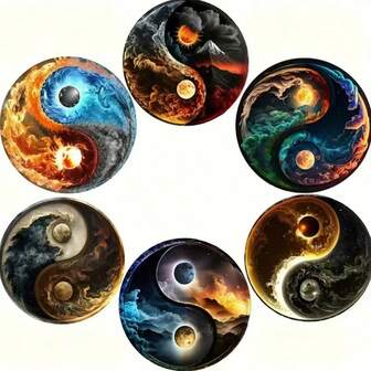 6pcs, Yin Yang Design Coasters, Wooden Heat-Resistant Drink Mats, Non-Slip Table Pad For Hot Dishes, Colorful Cup Mats, Perfect Gift For New Year