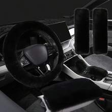 6pcs/Set Luxury Winter Fashion Faux Fur Steering Wheel And Handbrake Cover Set - Soft, Fluffy, Warm, Universal Fit For Sedan/SUV - one-size - View 7