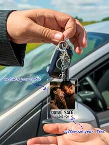 Customized Photo And Text Keychain, Personalized Acrylic Keychain, Valentine's Day Gifts, Customized Couples Keychain, Photo Keychain, Valentine's Day, Personalized Items, Valentine's Day Decorations, Birthday Gifts, Anniversary, Party, Wedding, Anniversary, Couples Gifts, Ideal Customized Gifts For Boyfriend, Girlfriend, Family, Friends - Multicolor - View 2