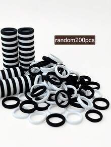 50/100/200/300/400/500条装女士黑白弹力柔软发圈套装，时尚优雅，简约可爱，适合休闲和运动场合，女士发饰，送礼佳品，马尾辫，发圈，橡皮筋，发绳，弹力发带，头饰弹力发圈 - 彩色 - 查看 9