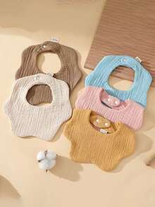 6层纱布花瓣婴儿围兜，360°防吐奶口水巾，柔软亲肤韩式纯色婴儿围兜 - 彩色 - 查看 6