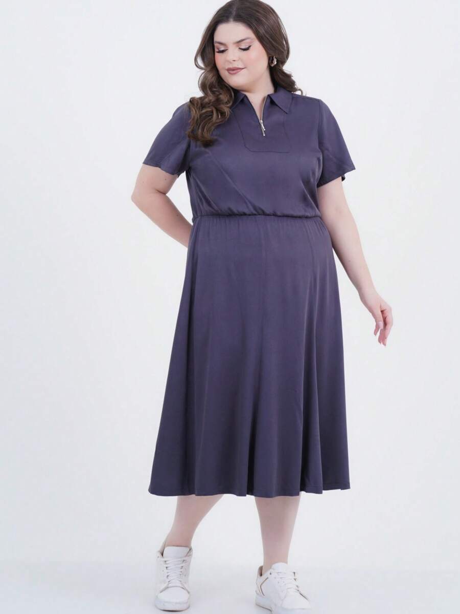 Women's Plus Size Midi Dress With Eyeliner - 灰色 - 查看 1