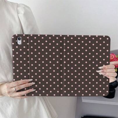 1个棕色和粉色波点翻盖式保护套 - 带多角度支架，减震硅胶后壳，经典波点图案，带笔槽，适用于 iPad Pro (M5)/iPad Air (M3)/iPad 11 英寸 (A16)/iPad 10.9 英寸/10.2 英寸/iPad Air 第五代/iPad Pro 11 英寸/第十代/9.7 英寸/iPad Air 2/iPad (第七代)/iPad (第八代)/iPad Air 4/5/iPad Pro 11 英寸