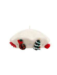 1pc Women's Handmade Cute Christmas Decorative Artist Beret Hat, Thick & Warm For Autumn/Winter, Christmas Decoration, Suitable For Christmas Gift, Carnival Party, Daily Wear