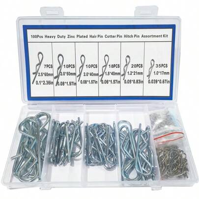 100pcs Type B Cotter Pins Spring Connectors 2.5mm R-Clip Splined Cotter Pin Series Zinc-Plated Spring Pins Safety Pin Kit For Mechanical Assembly And Industrial Maintenance Applications High Durability And Reliable Locking Performance