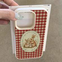 1pc TPU Material Plaid Cute Rabbit Soft & Fresh Pattern Phone Case Compatible With IPhone 17 Pro Max/17/16 Pro Max/15/13/12/11, S20 FE/A15/S24/A55, Compatible With Redmi Note 11/12/13 Pro, Full Coverage Anti-Drop Protective Cover,International Version, Not The Domestic Version - White - View 3