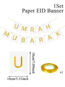 1Pc White Gold Umrah Mubarak Paper Banner,Eid Hanging Banner,Ramadan Backdrop Banner,Ramadan Party Background Cloth,EID Mubarak Decor,Ramadan Kareem, Ramadan Decoration For Home,Eid Al Adha Decorations,Ramadan Mubarak Islam Advent Day, Eid Gift,Home Decor,Wall Decoration - White Gold - View 8