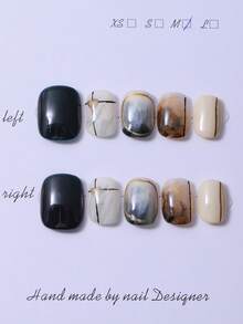 10 buc/set, unghii scurte, rotunde, pătrate, lucrate manual, în mai multe culori în stil Y2K și decorațiuni pentru unghii cu imprimeu cu linii decolorate în gradient, pictate manual. 1 bucată de gel jeleu și 1 bucată de pilă de unghii, perfecte pentru viața de zi cu zi și ținute de petrecere la festivalurile de muzică Coachella, unghii adezive și produse de îngrijire a unghiilor.