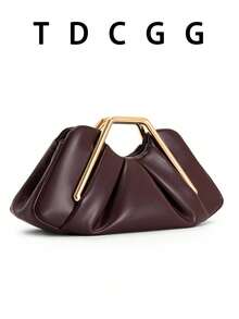 勃艮第红色褶皱云包 PU 皮革几何金属手提包女士时尚手拿包约会派对晚宴包适合宴会晚装婚礼约会节日日常使用 - 彩色 - 查看 1