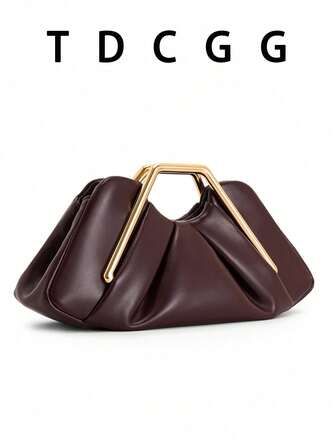 勃艮第红色褶皱云包 PU 皮革几何金属手提包女士时尚手拿包约会派对晚宴包适合宴会晚装婚礼约会节日日常使用