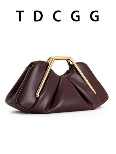 勃艮第红色褶皱云包 PU 皮革几何金属手提包女士时尚手拿包约会派对晚宴包适合宴会晚装婚礼约会节日日常使用