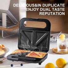 SOKANY 08121 多功能家用三明治机/早餐机。750W大功率，双面加热。带LED指示灯，4个不粘烤盘，易于清洁。底部设有防滑垫、通风孔和耐热手柄。是居家制作三明治的理想之选，也是厨房烘焙的必备工具。