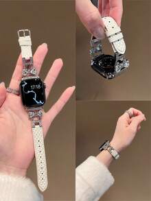 蝴蝶形皮革表带，兼容 38/40/41/42/44/45/46/49 毫米表盘，兼容 Ultra/SE11/10/9/8/7/6/5/4/3/2/1 型号。 - 銀 - 查看 1