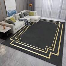 1 件装奢华天鹅绒地毯，黑色底金色点缀，适用于客厅、卧室、餐厅、办公室 - 长方形，室内/室外装饰 - 彩色 - 查看 29