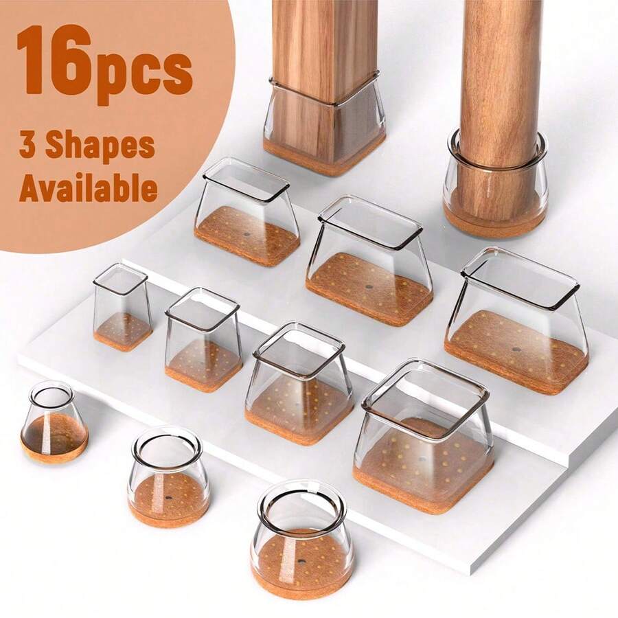16pcs Transparent Silicone Chair Leg Floor Protectors With Anti-Slip Felt Pads, Round Furniture Leg Covers For Hardwood Floors, Reduce Noise And Protect Floors, Also Suitable As Desk Bottom Floor Protectors - Transparent-2 - View 1