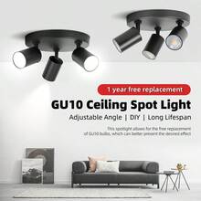 مصباح سقف مدمج ثلاثي الرأس، قاعدة مصباح GU10، إضاءة سقف ديكورية، جهد مناسب 85 فولت - 265 فولت، إضاءة حائط/سقف، خيارات لون أسود/أبيض، مع/بدون مصباح، مصنوع من الألومنيوم، مناسب للمتجر والمكتب والنوم والمعيشة والمقهى وقاعة العرض والمتحف والممر والرواق، اختر الحجم حسب الحاجة - وضع رأس مصباح GU10 على شكل قرص لكشاف السقف - مشاهدة 12