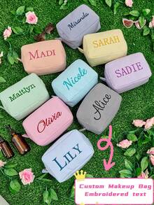 Custom Makeup Bag,Personalized Bridesmaid Makeup Bag, Seersucker Cosmetic Bag For Girl,Travel Toiletry Bag, Large Capacity Cosmetic Bag, Bridesmaid Bridal Gifts, Makeup Organizer, Monogrammed Toiletry Bag, Embroidered Make Up Bag,Bridesmaid Makeup Bag,Bridesmaid Gift, Women Gifts, Ersonalized Gifts, Wedding Party Gifts - Multicolor - View 6