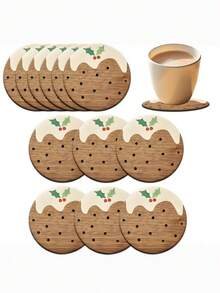 Pudding Wooden Coasters, Home Decor Coasters - Lightweight, Premium-Feel Coasters & Tea Coasters. Ideal For Home, Office, Cafe, Tea Room Decor, Dining Table Accents, Restaurant Styling, Or Gifts.