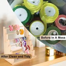6-Tier Rustic Wooden Jewelry Organizer - Detachable Display Rack For Bracelets, Earrings, Bangles, Watches, Necklaces & Satin Ribbon Spools, Multi-Purpose Storage Stand For Home, Craft Shows, Bakeries & Flower Shops - Mustard Yellow - View 2