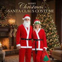 Costume da Babbo Natale 5 pezzi: vestiti per bambini in tessuto non tessuto, giacca + cappello + cintura + pantaloni + baffi