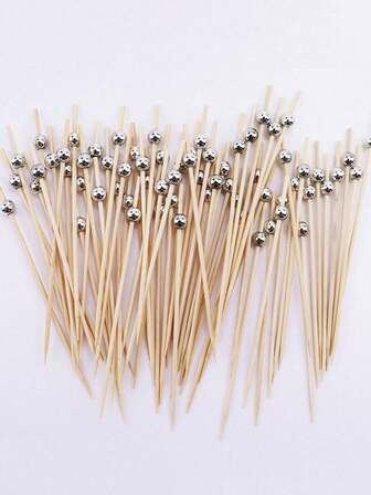 100支装鸡尾酒签，迪斯科球装饰牙签，适用于开胃菜、饮品、食物，精美竹签，适用于开胃菜、饮品、食物、迪斯科派对装饰，4.7英寸长银色木质鸡尾酒签，夏季夏威夷派对装饰，万圣节和圣诞节装饰