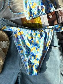 New Arrival Women's Casual Cute Ditsy Floral Tie-Front Bikini Swimsuit 2-Piece Set - Multicolor - View 4